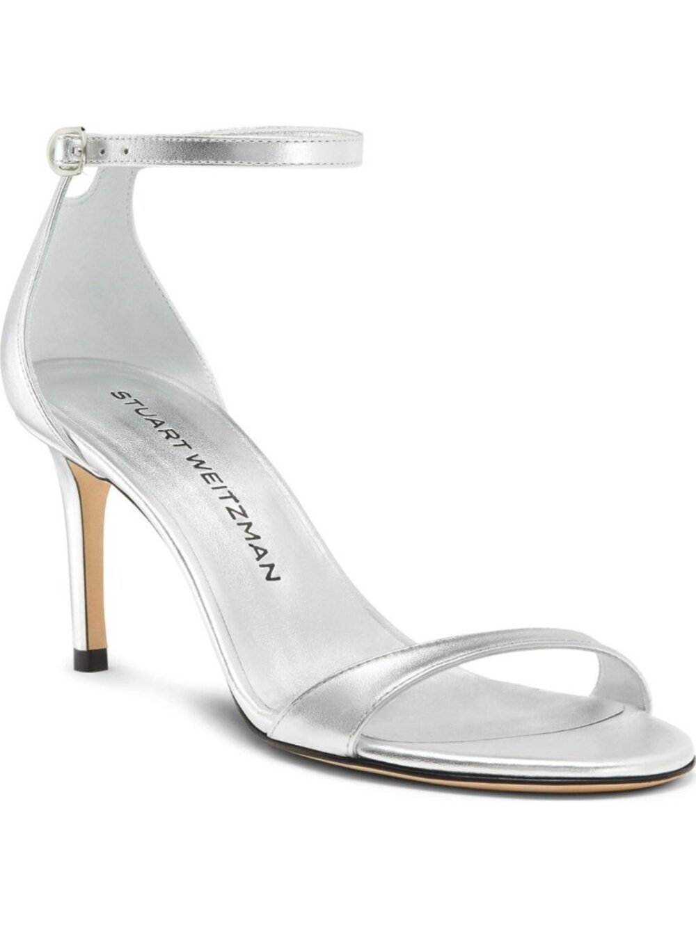 $550 STUART WEITZMAN Nudist II 75 Sandal  SILVER LEATHER STILETTO 8 B (PD3)